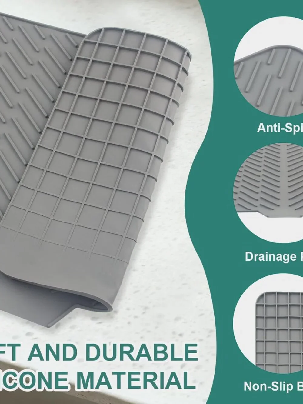 Silicone Dish Drying Mat with Built-In Drain Spout – Heat-Resistant Non-Slip